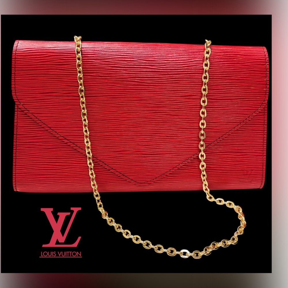 Louis Vuitton Red ART DECO Epi Leather Clutch with Gold Chain SO PRETTY ❤️